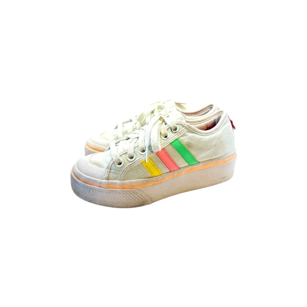 Adidas Nizza Platform Low Girls 4.5 Womens 6 White Rainbow Stripe Skate Shoes